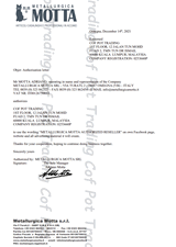 Motta Metallurgica certified